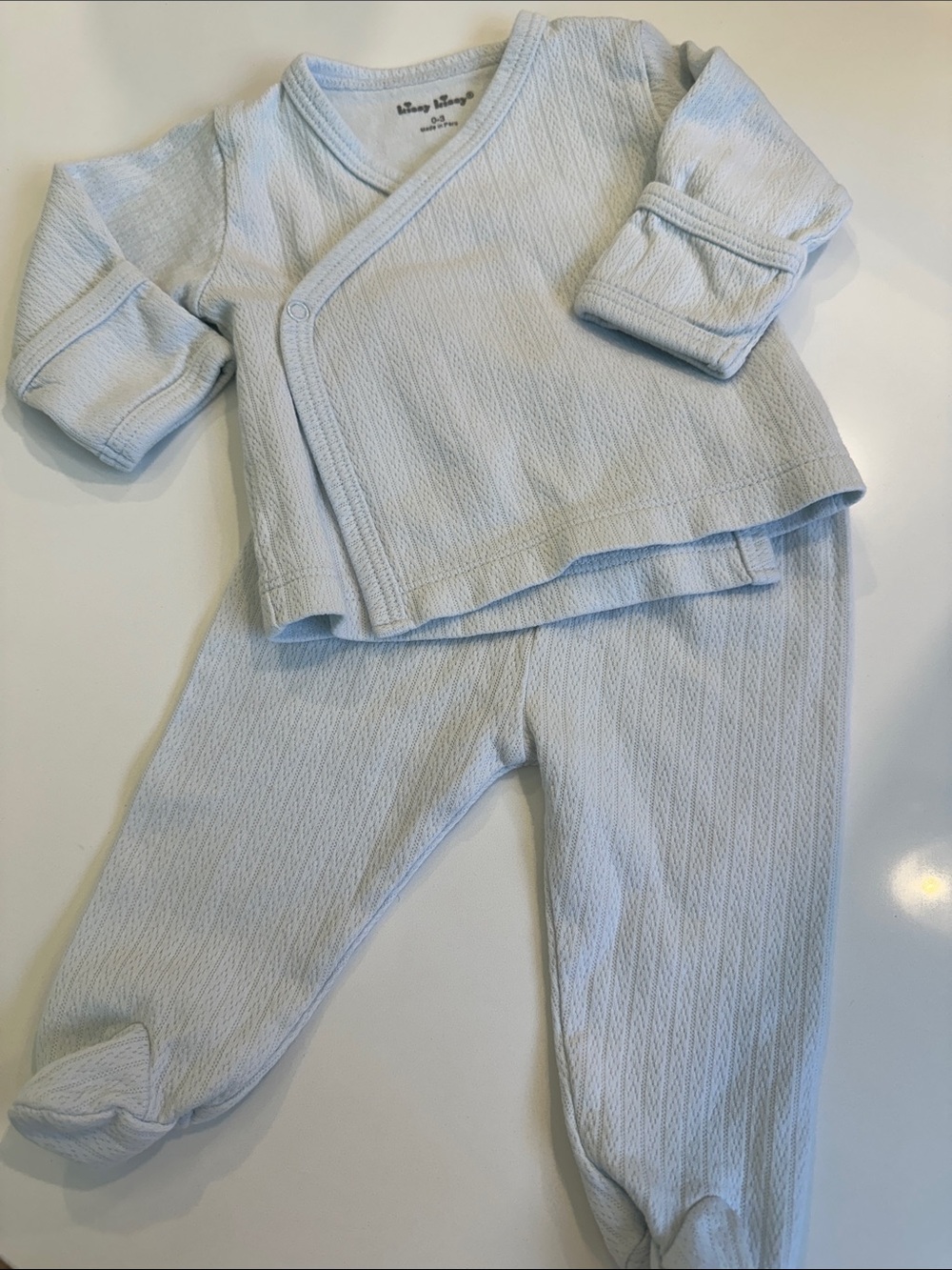 Kissy Kissy Pale Blue Pima Cotton Pointelle Two-Piece Set